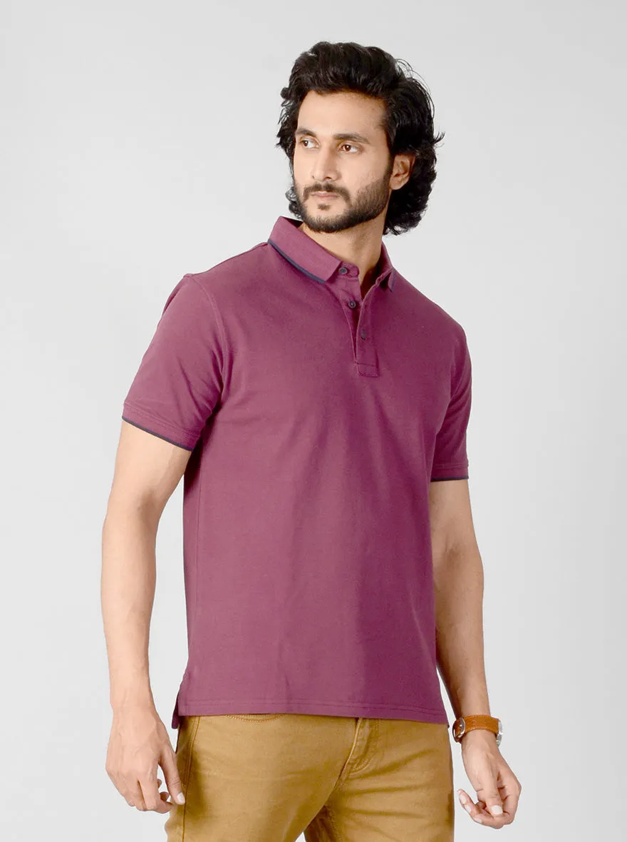 Wine Solid Slim Fit Polo T-shirt | JadeBlue