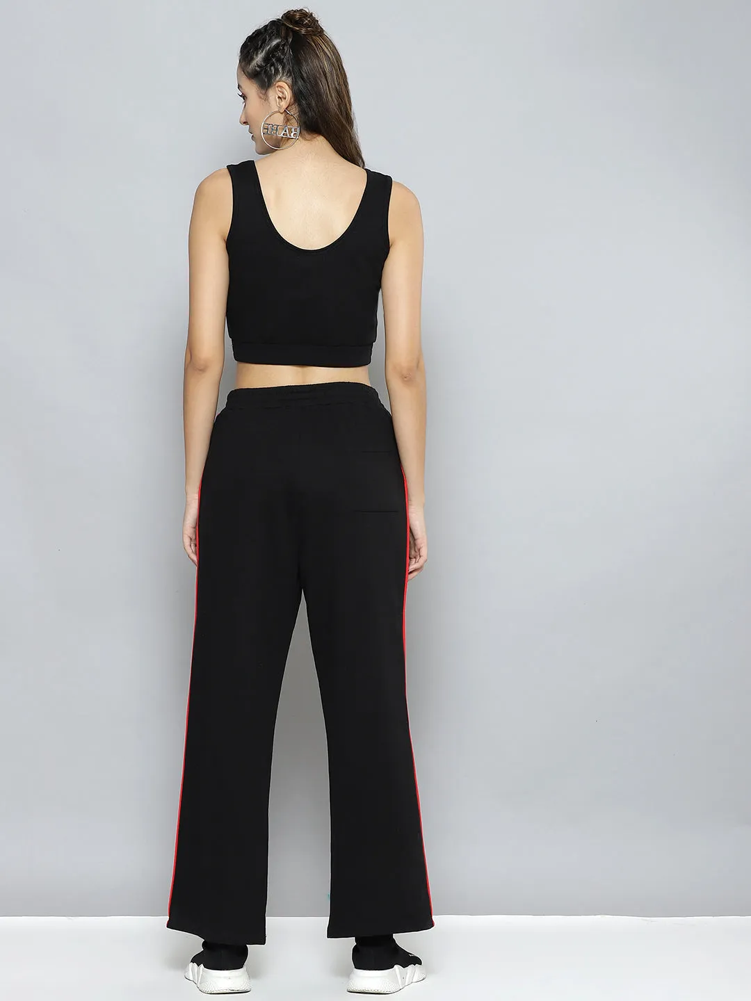 Women Black Terry Active Tank Top With Track Pants