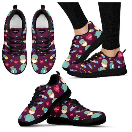 Women Canvas Cartoon Sketch Print Air Mesh Casual Shoes