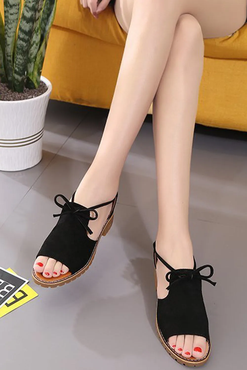 Women Delightful Solid Colored Flat Rubber Soled Round Head Fish Mouth Summer Fashion Sandal - WSD110239