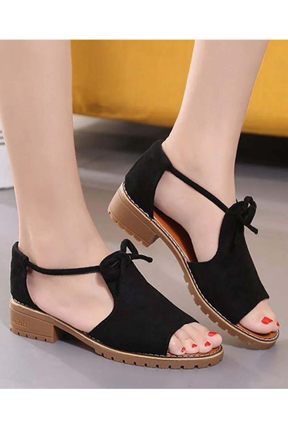 Women Delightful Solid Colored Flat Rubber Soled Round Head Fish Mouth Summer Fashion Sandal - WSD110239