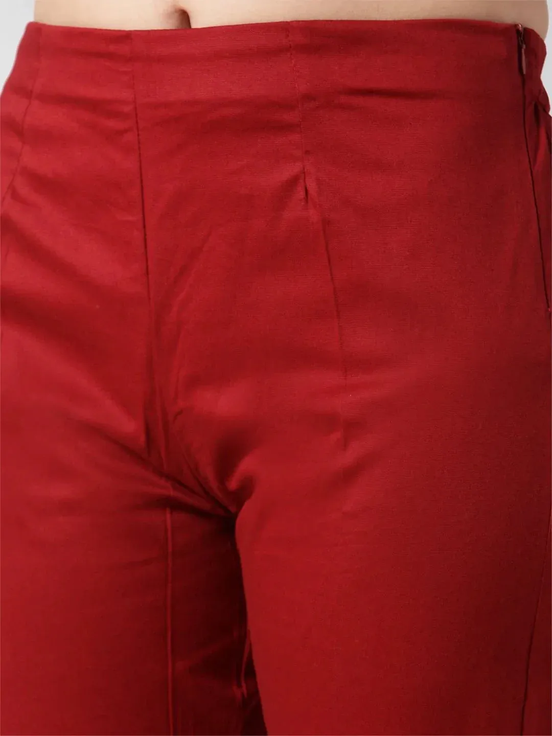 Women Maroon Smart Slim Fit Solid Regular Trousers