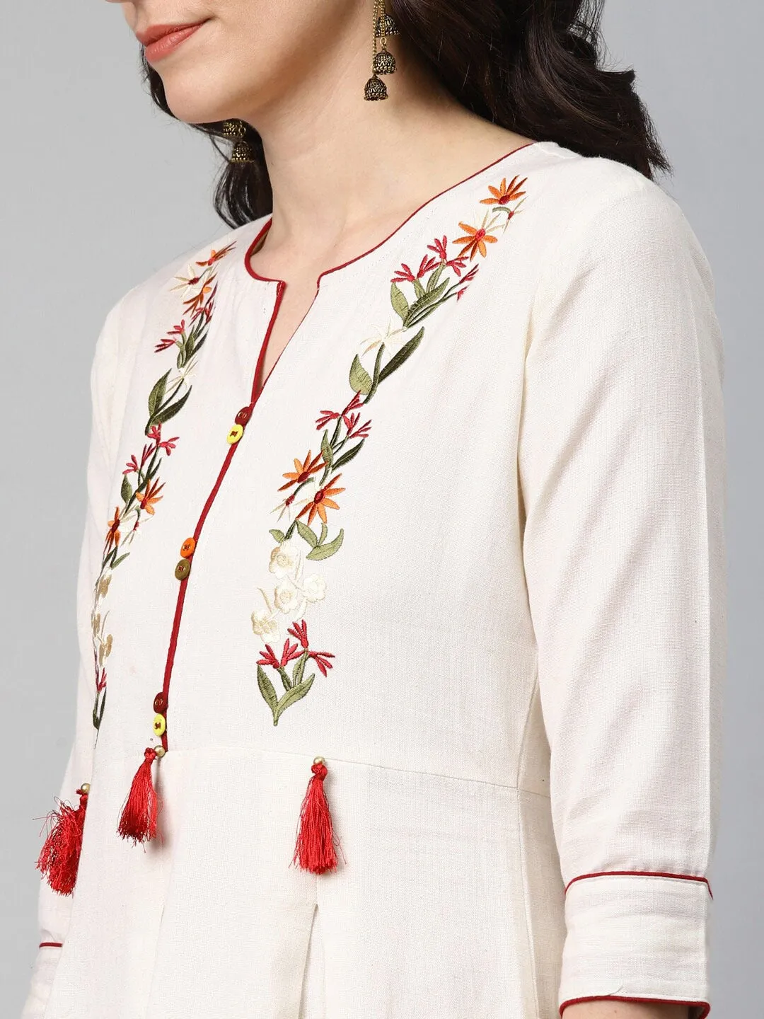 Women Off White Pure Cotton Kurta Set