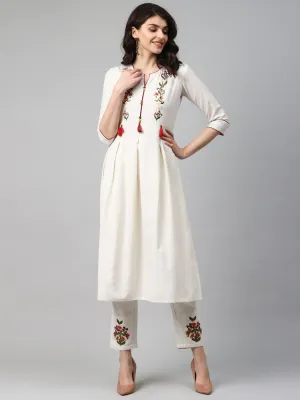 Women Off White Pure Cotton Kurta Set