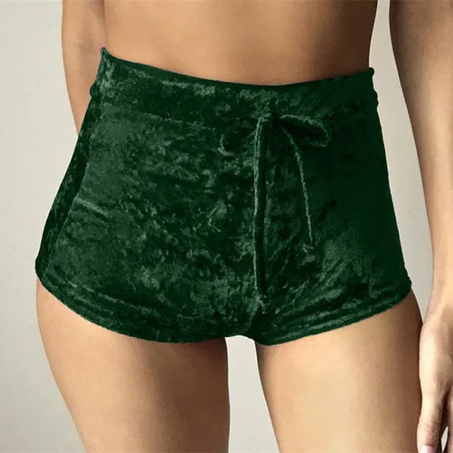 Women Pink Velvet Shorts Fashion Sexy Workout Flannel Short Pants