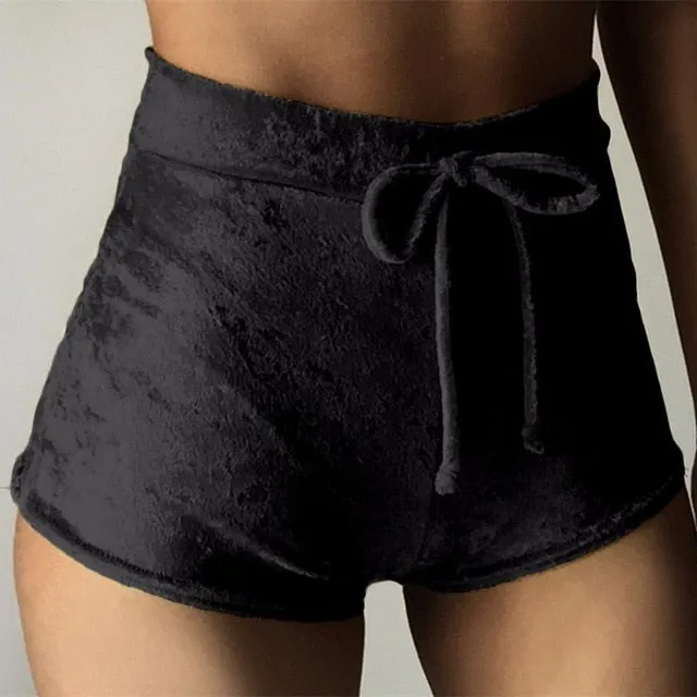 Women Pink Velvet Shorts Fashion Sexy Workout Flannel Short Pants