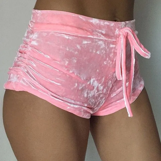 Women Pink Velvet Shorts Fashion Sexy Workout Flannel Short Pants