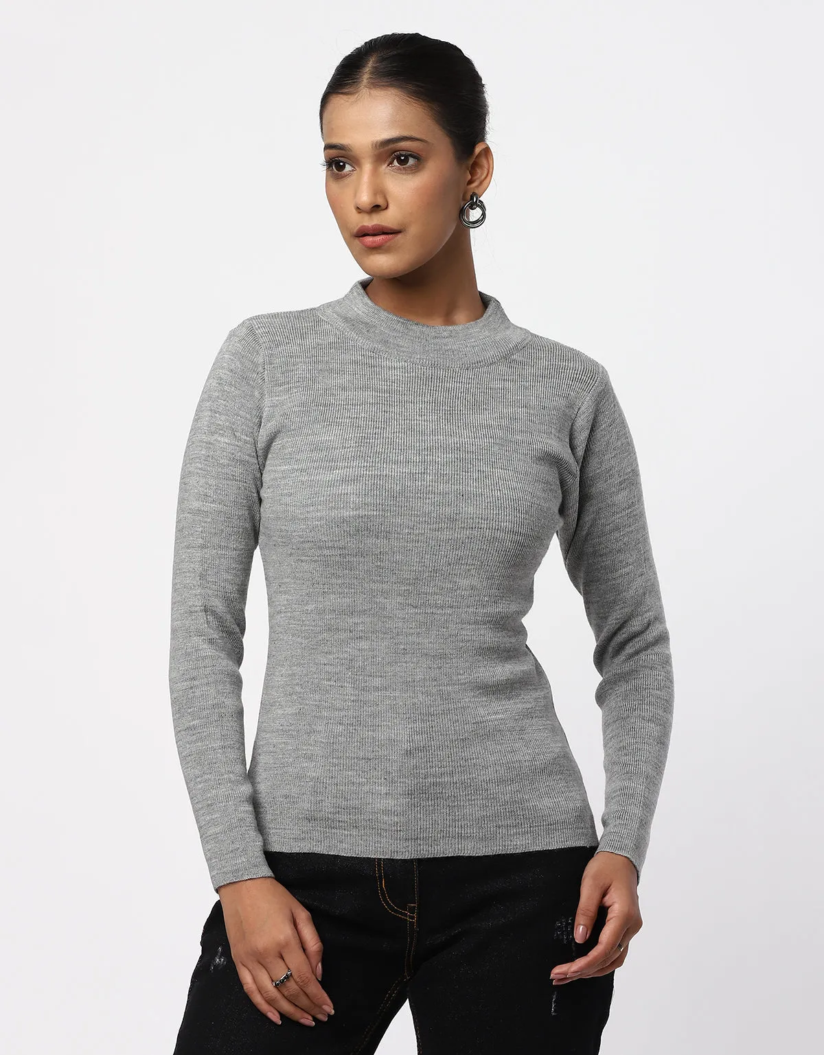 Women Woolen Warm Round Neck Skivvy