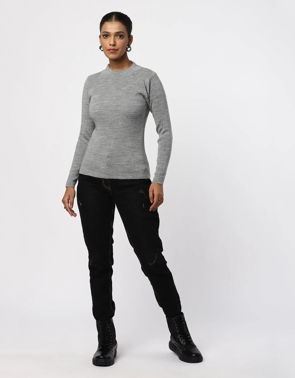 Women Woolen Warm Round Neck Skivvy