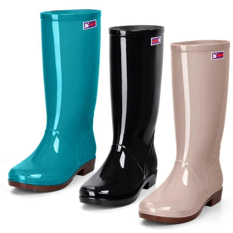 Women's Rain Shoes Casual PVC with Velvet Waterproof Non-slip Knee-high Boots - WRB50143