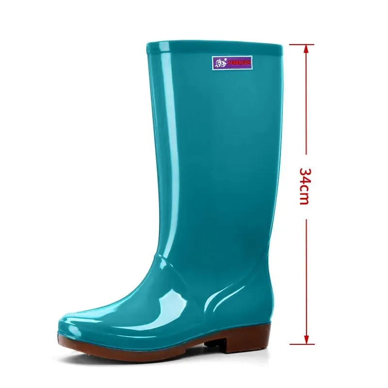 Women's Rain Shoes Casual PVC with Velvet Waterproof Non-slip Knee-high Boots - WRB50143