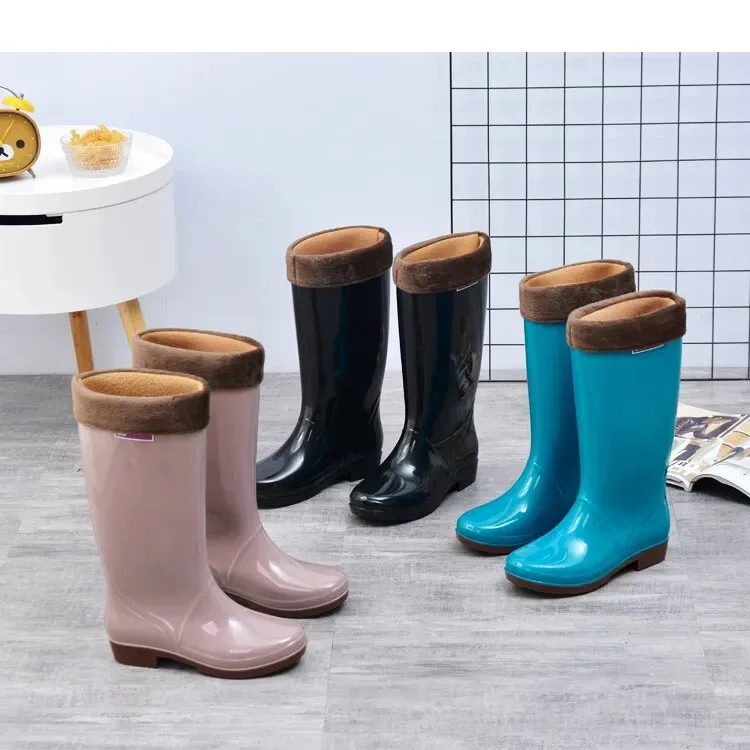 Women's Rain Shoes Casual PVC with Velvet Waterproof Non-slip Knee-high Boots - WRB50143