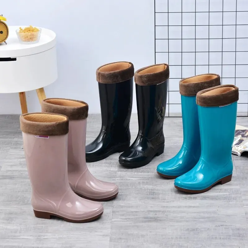 Women's Rain Shoes Casual PVC with Velvet Waterproof Non-slip Knee-high Boots - WRB50143