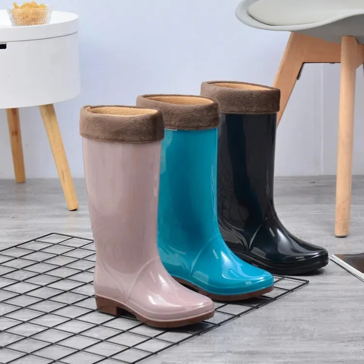 Women's Rain Shoes Casual PVC with Velvet Waterproof Non-slip Knee-high Boots - WRB50143