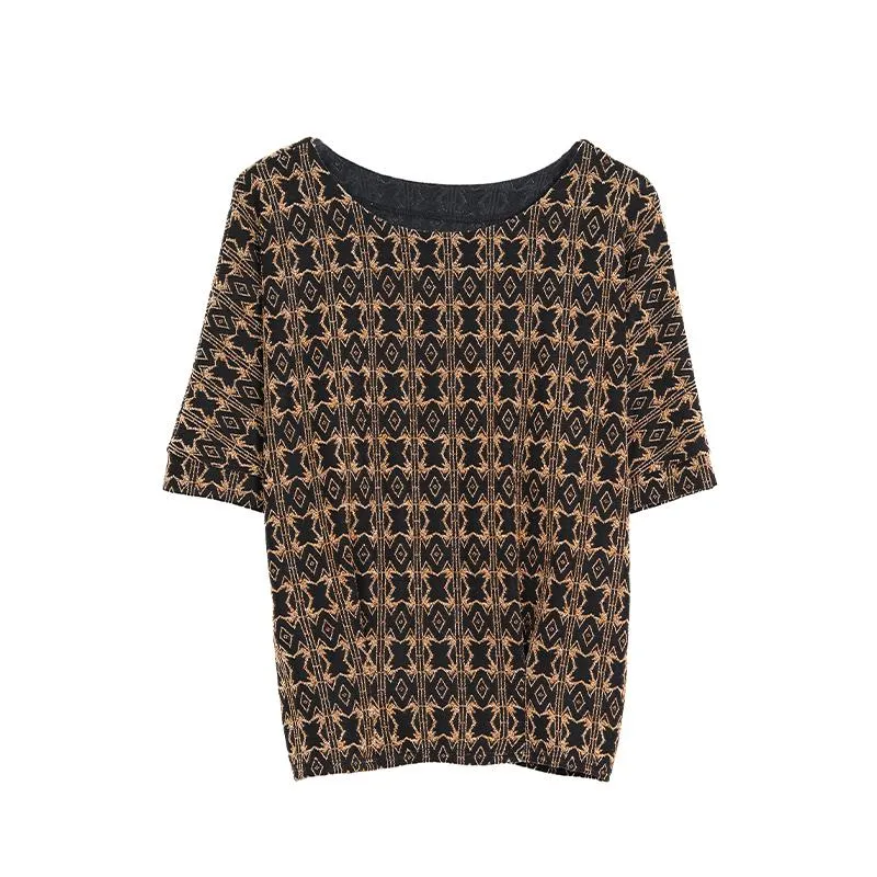 Women's T-Shirt Round Neck Pattern Soft Silky Short Sleeve Tee