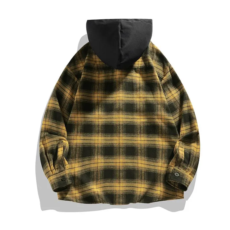 Workwear Plaid Hooded Casual Trendy Long Sleeve Shirt