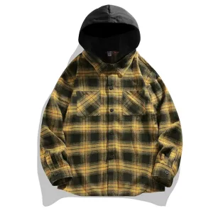 Workwear Plaid Hooded Casual Trendy Long Sleeve Shirt