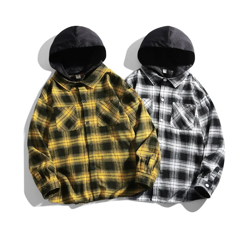 Workwear Plaid Hooded Casual Trendy Long Sleeve Shirt